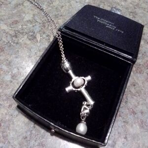 Silver Cross Necklace with Pearl Accents